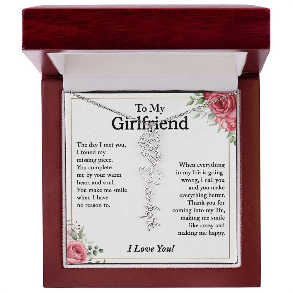 To My Girlfriend Birth Flower Name Necklace, Personalized Gift for Girlfriend Gift, Girlfriend Necklace, Anniversary Gift for Girlfriend, Valentine's Day Gift