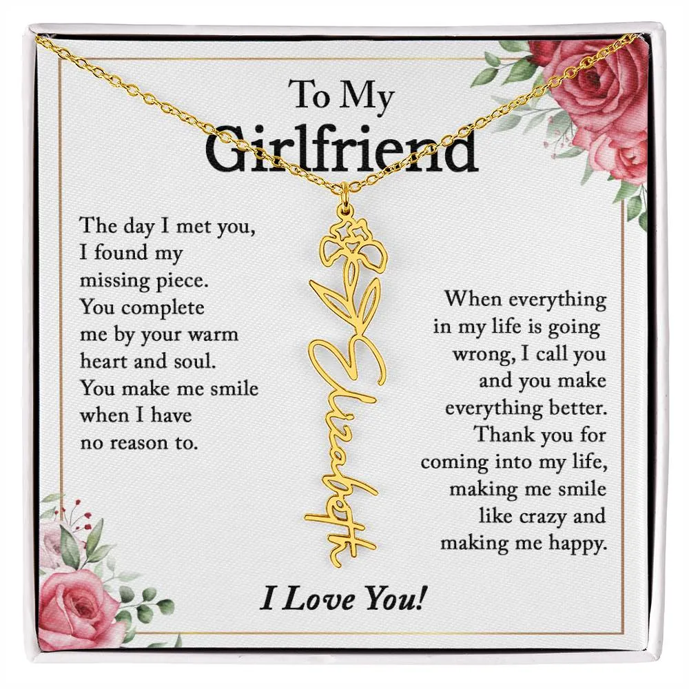 To My Girlfriend Birth Flower Name Necklace, Personalized Gift for Girlfriend Gift, Girlfriend Necklace, Anniversary Gift for Girlfriend, Valentine's Day Gift