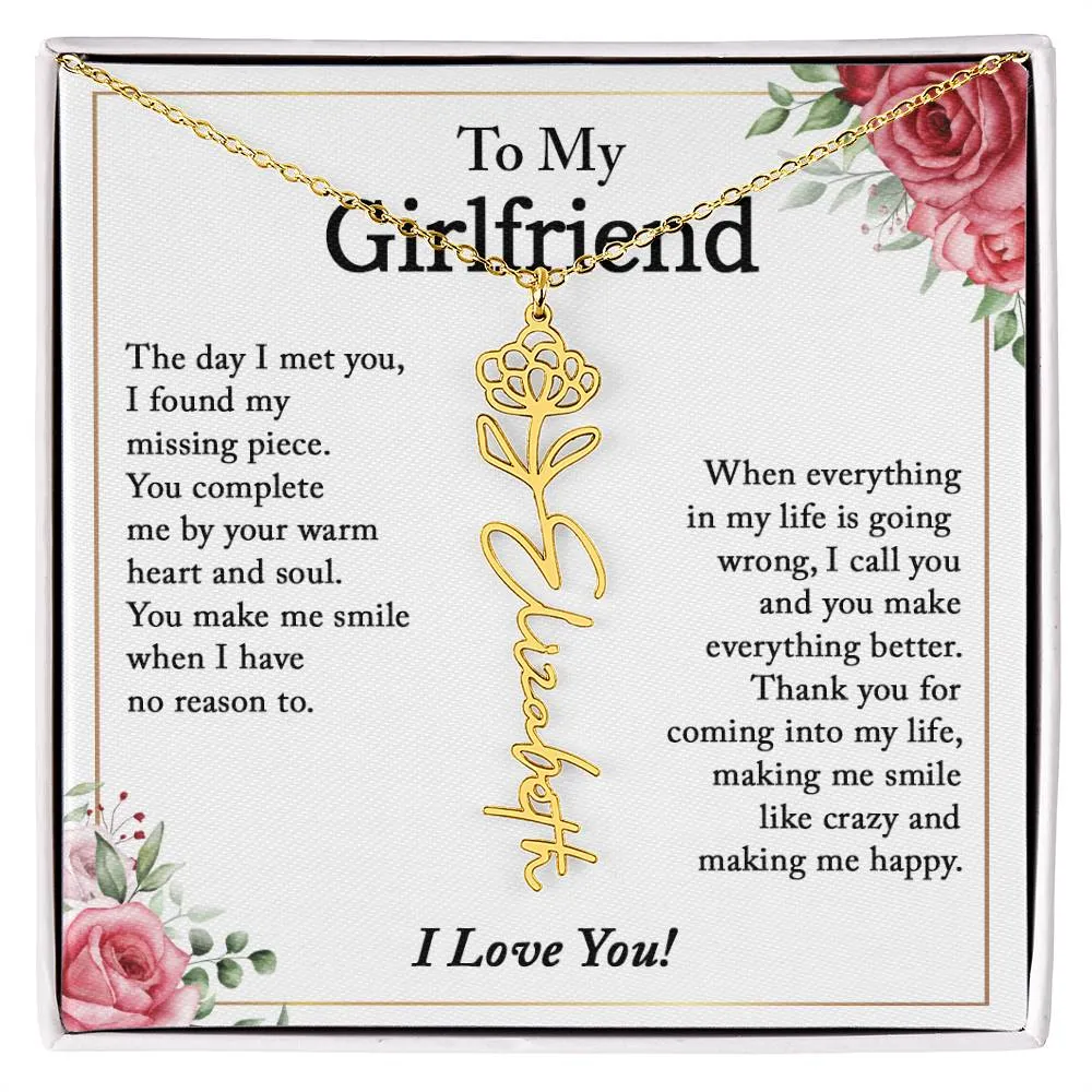 To My Girlfriend Birth Flower Name Necklace, Personalized Gift for Girlfriend Gift, Girlfriend Necklace, Anniversary Gift for Girlfriend, Valentine's Day Gift