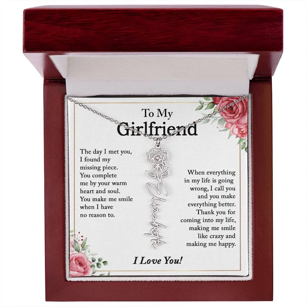To My Girlfriend Birth Flower Name Necklace, Personalized Gift for Girlfriend Gift, Girlfriend Necklace, Anniversary Gift for Girlfriend, Valentine's Day Gift