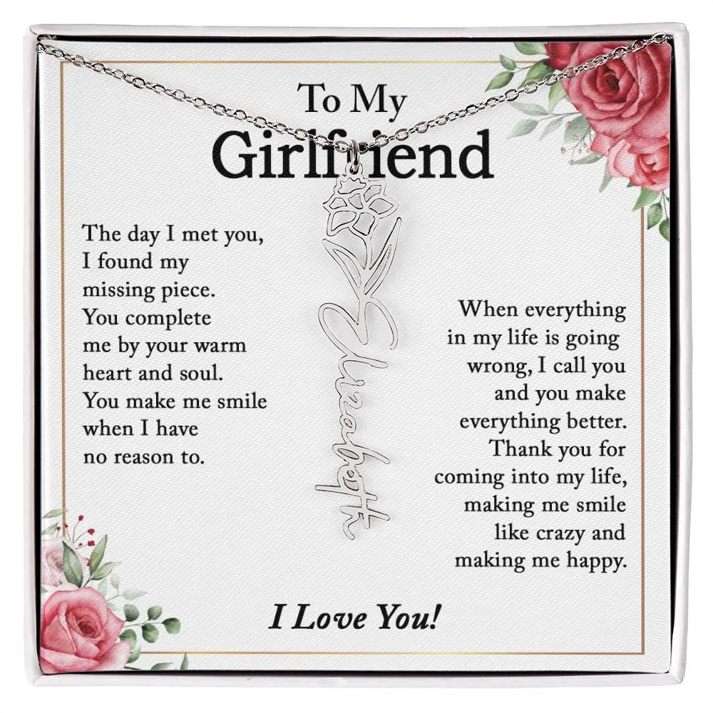 To My Girlfriend Birth Flower Name Necklace, Personalized Gift for Girlfriend Gift, Girlfriend Necklace, Anniversary Gift for Girlfriend, Valentine's Day Gift