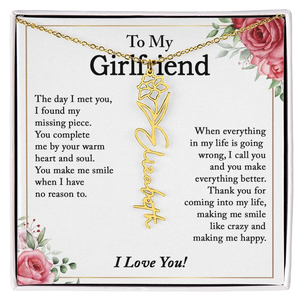 To My Girlfriend Birth Flower Name Necklace, Personalized Gift for Girlfriend Gift, Girlfriend Necklace, Anniversary Gift for Girlfriend, Valentine's Day Gift
