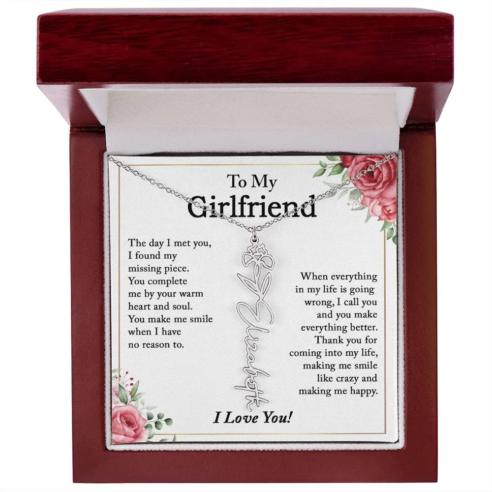 To My Girlfriend Birth Flower Name Necklace, Personalized Gift for Girlfriend Gift, Girlfriend Necklace, Anniversary Gift for Girlfriend, Valentine's Day Gift