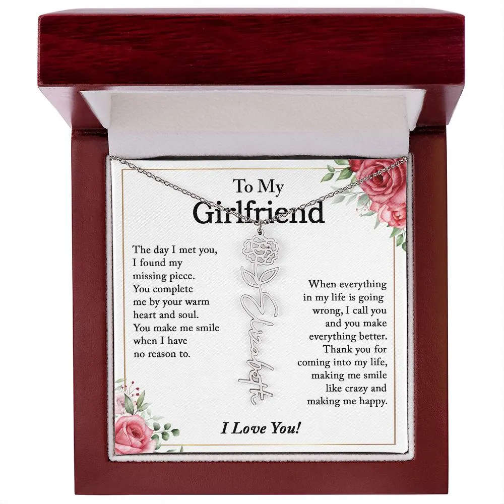 To My Girlfriend Birth Flower Name Necklace, Personalized Gift for Girlfriend Gift, Girlfriend Necklace, Anniversary Gift for Girlfriend, Valentine's Day Gift