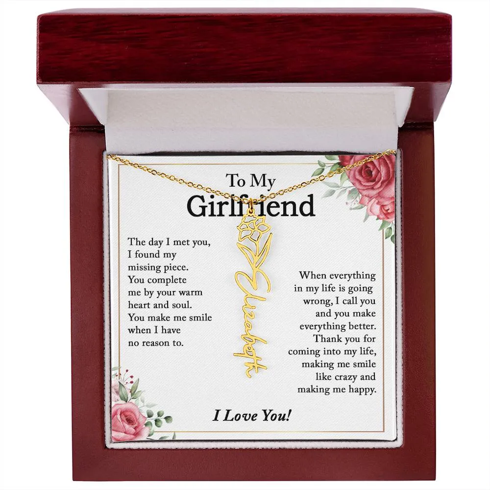 To My Girlfriend Birth Flower Name Necklace, Personalized Gift for Girlfriend Gift, Girlfriend Necklace, Anniversary Gift for Girlfriend, Valentine's Day Gift