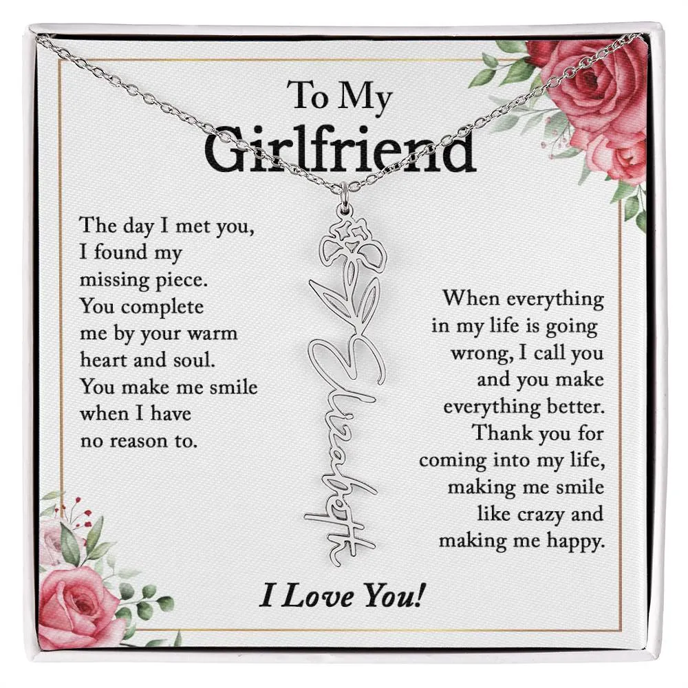 To My Girlfriend Birth Flower Name Necklace, Personalized Gift for Girlfriend Gift, Girlfriend Necklace, Anniversary Gift for Girlfriend, Valentine's Day Gift