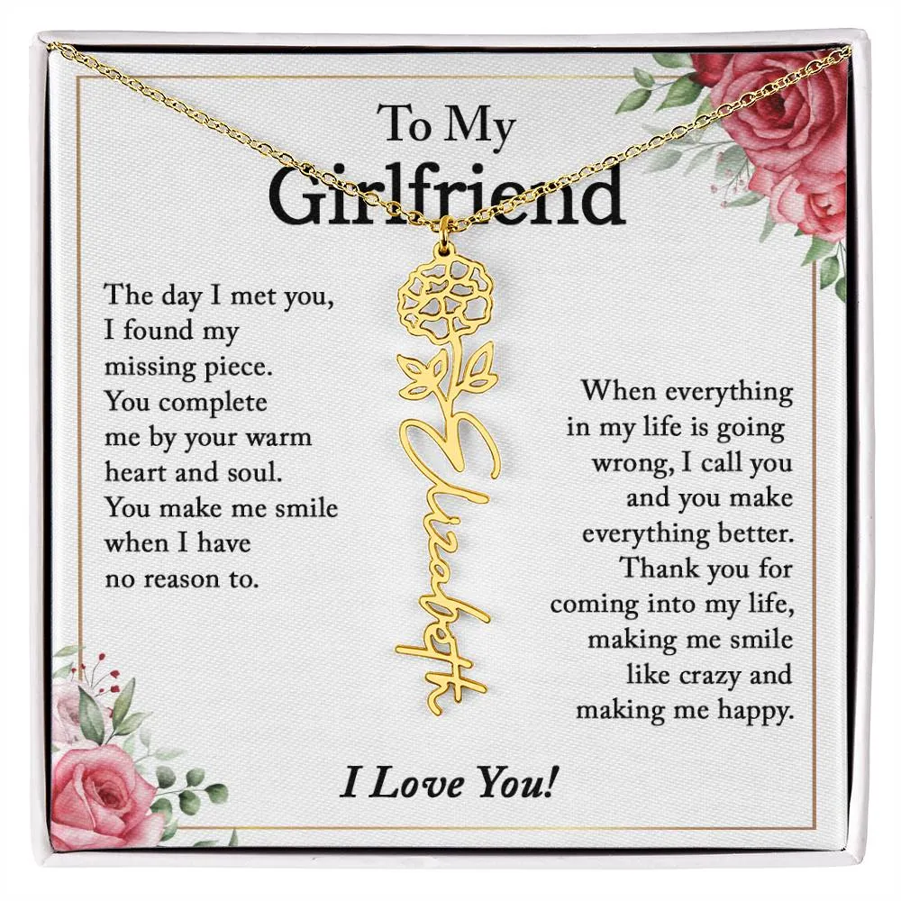 To My Girlfriend Birth Flower Name Necklace, Personalized Gift for Girlfriend Gift, Girlfriend Necklace, Anniversary Gift for Girlfriend, Valentine's Day Gift