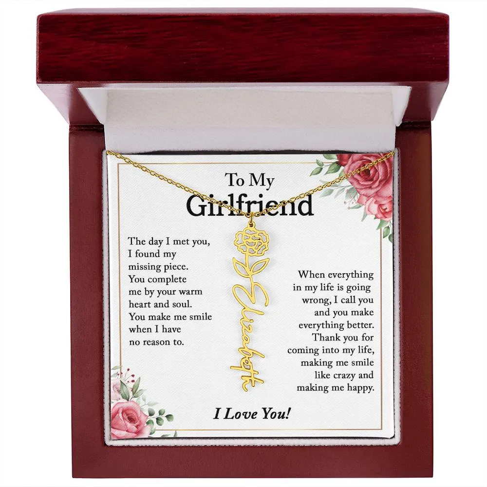 To My Girlfriend Birth Flower Name Necklace, Personalized Gift for Girlfriend Gift, Girlfriend Necklace, Anniversary Gift for Girlfriend, Valentine's Day Gift