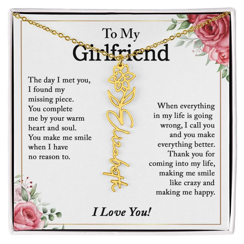 To My Girlfriend Birth Flower Name Necklace, Personalized Gift for Girlfriend Gift, Girlfriend Necklace, Anniversary Gift for Girlfriend, Valentine's Day Gift