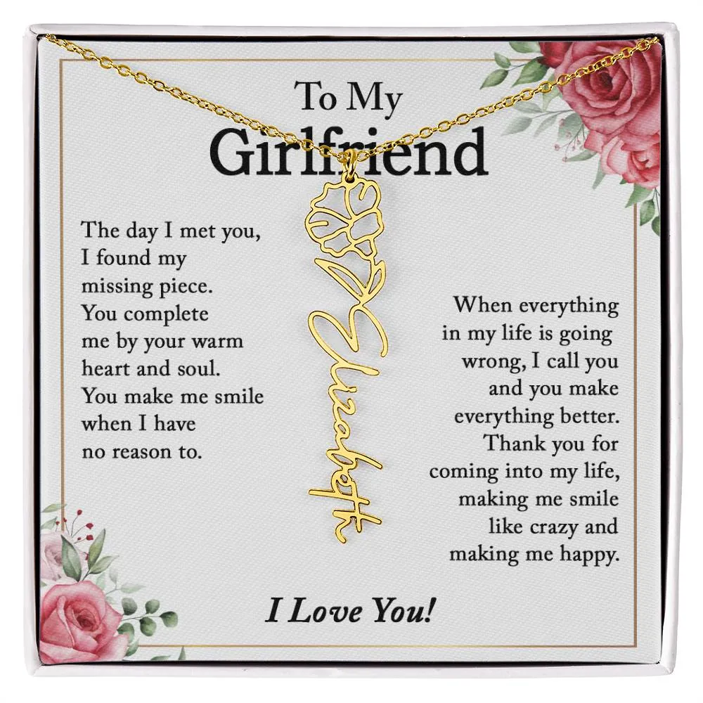 To My Girlfriend Birth Flower Name Necklace, Personalized Gift for Girlfriend Gift, Girlfriend Necklace, Anniversary Gift for Girlfriend, Valentine's Day Gift