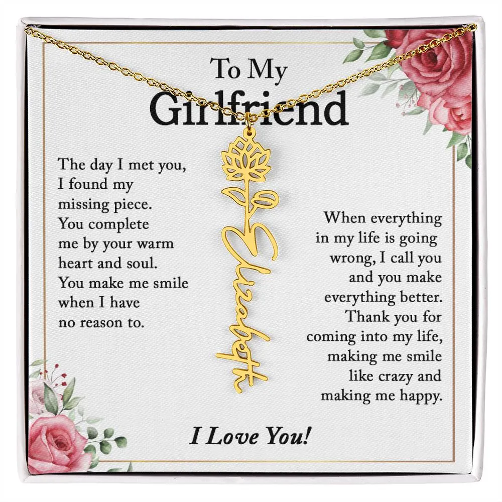 To My Girlfriend Birth Flower Name Necklace, Personalized Gift for Girlfriend Gift, Girlfriend Necklace, Anniversary Gift for Girlfriend, Valentine's Day Gift
