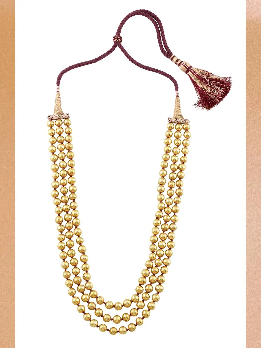 Tribe by Amrapali - Necklace Silver Gold Plated Three Layer Round Bead