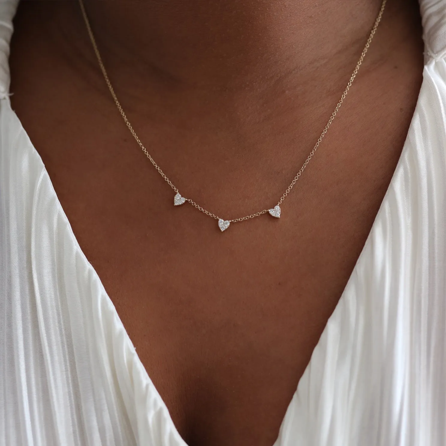 Triple Full Cut Diamond Heart Necklace