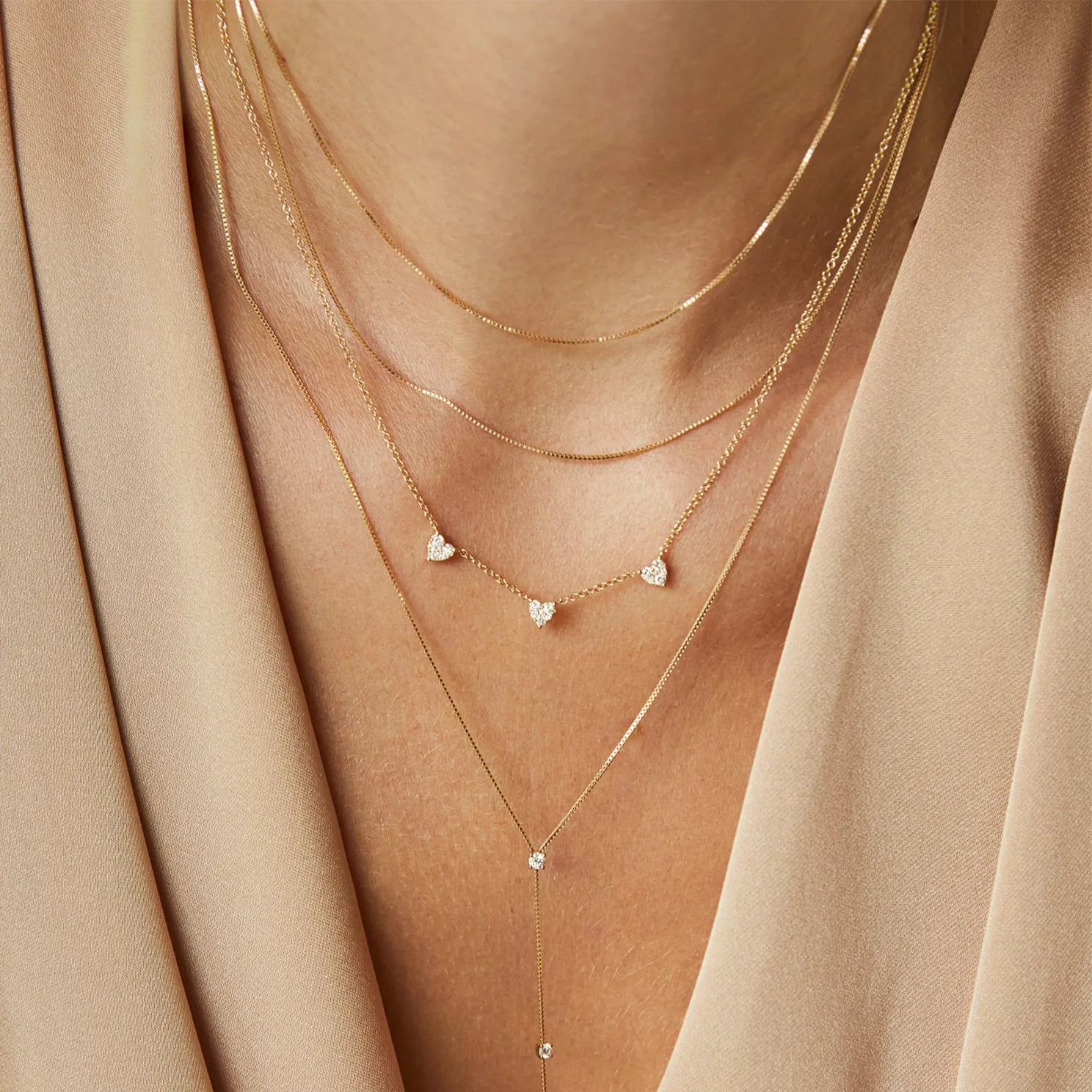 Triple Full Cut Diamond Heart Necklace