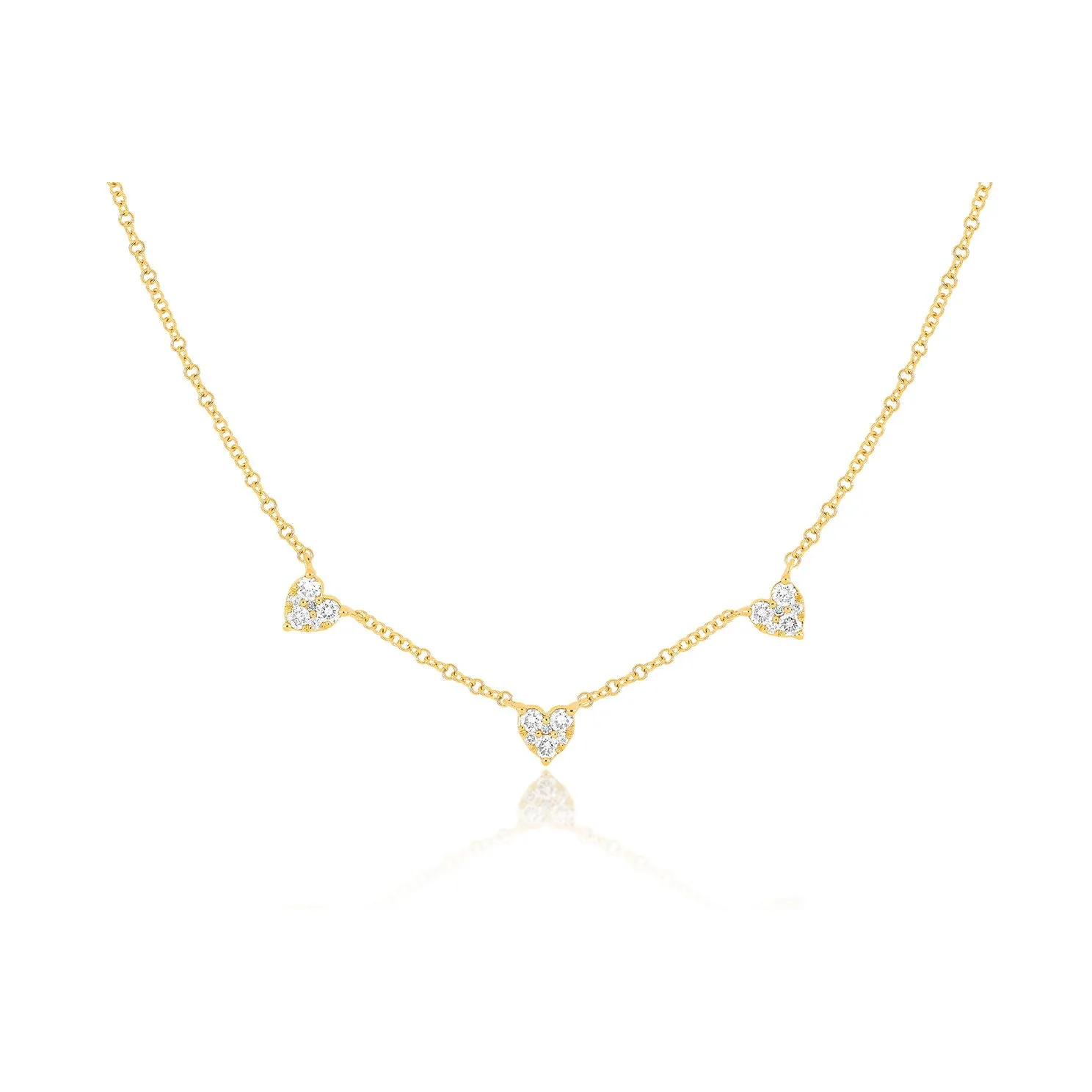 Triple Full Cut Diamond Heart Necklace