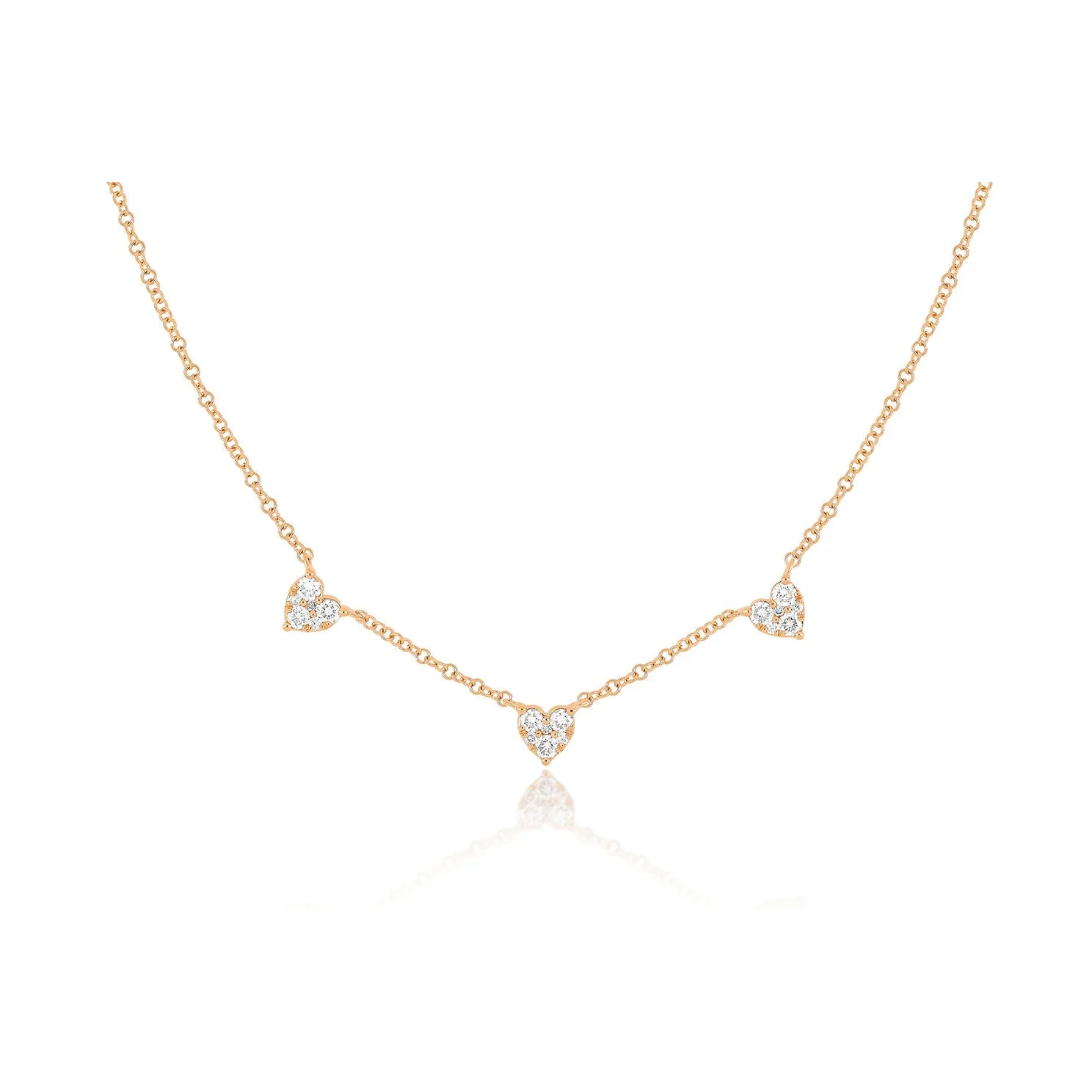 Triple Full Cut Diamond Heart Necklace