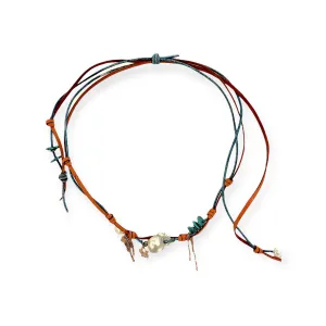 TROPICAL DESERT GARDEN DIAMOND BAROQUE PEARL TURQUOISE ROSE GOLD ROCKER NECKLACE