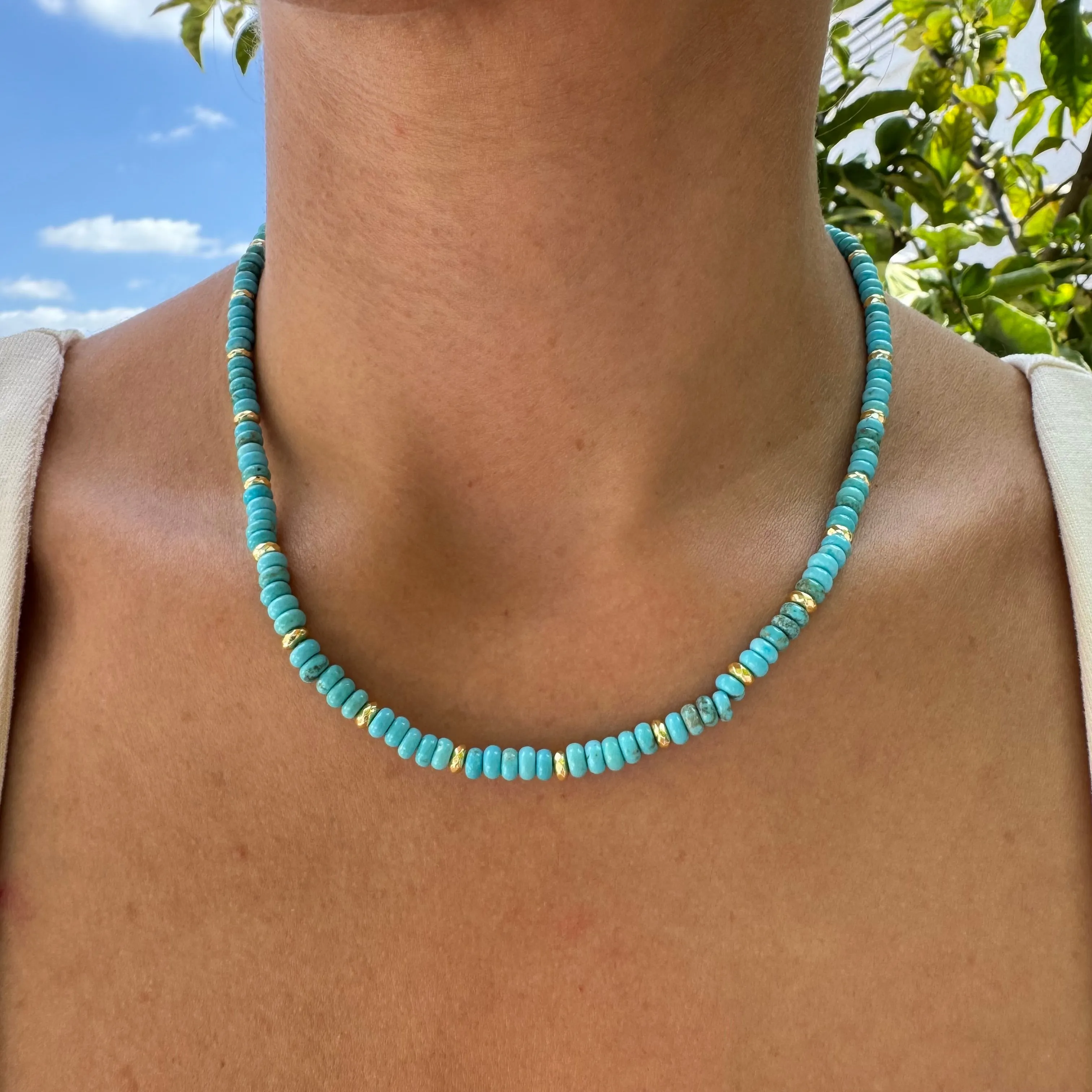 Turquoise & gold beaded necklace