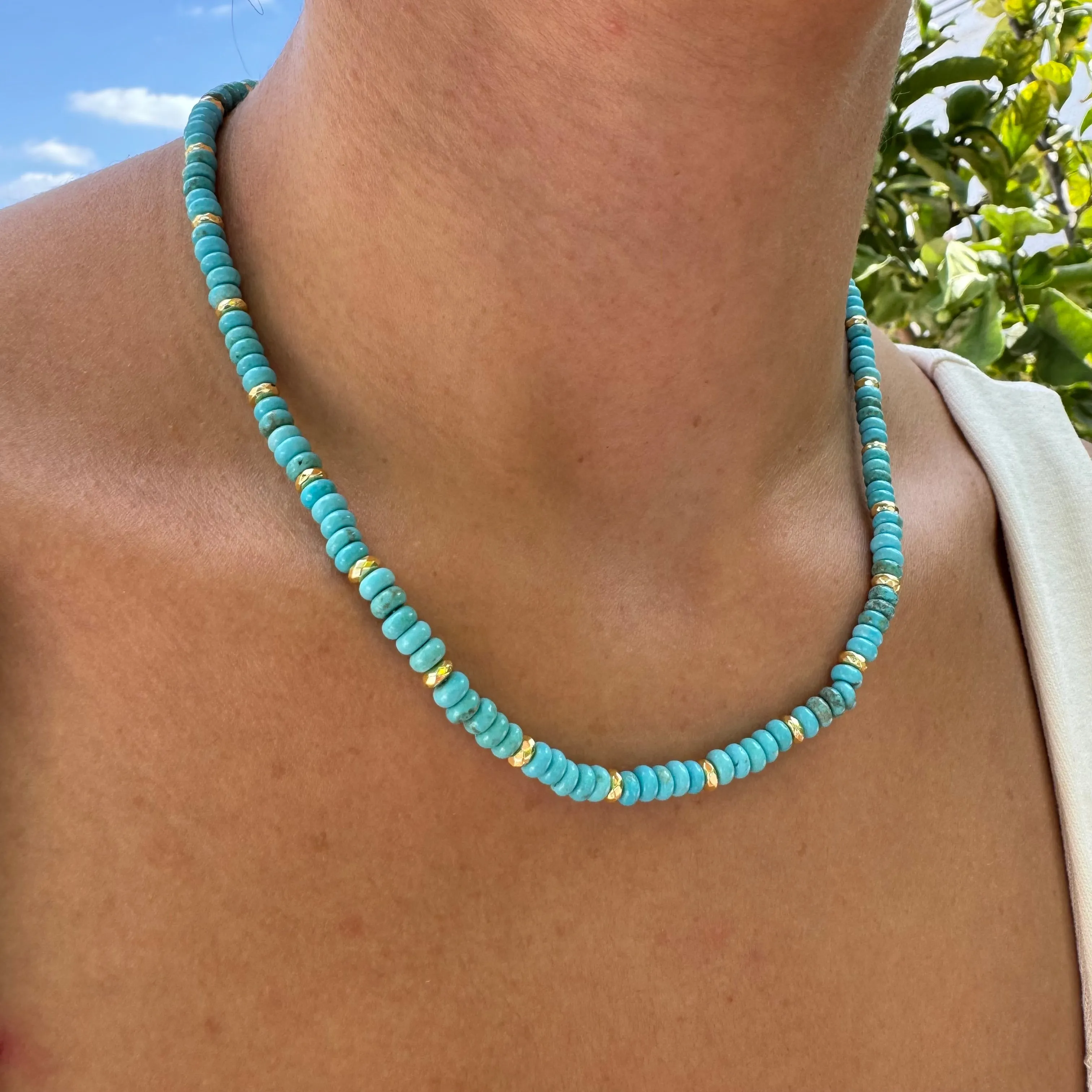 Turquoise & gold beaded necklace