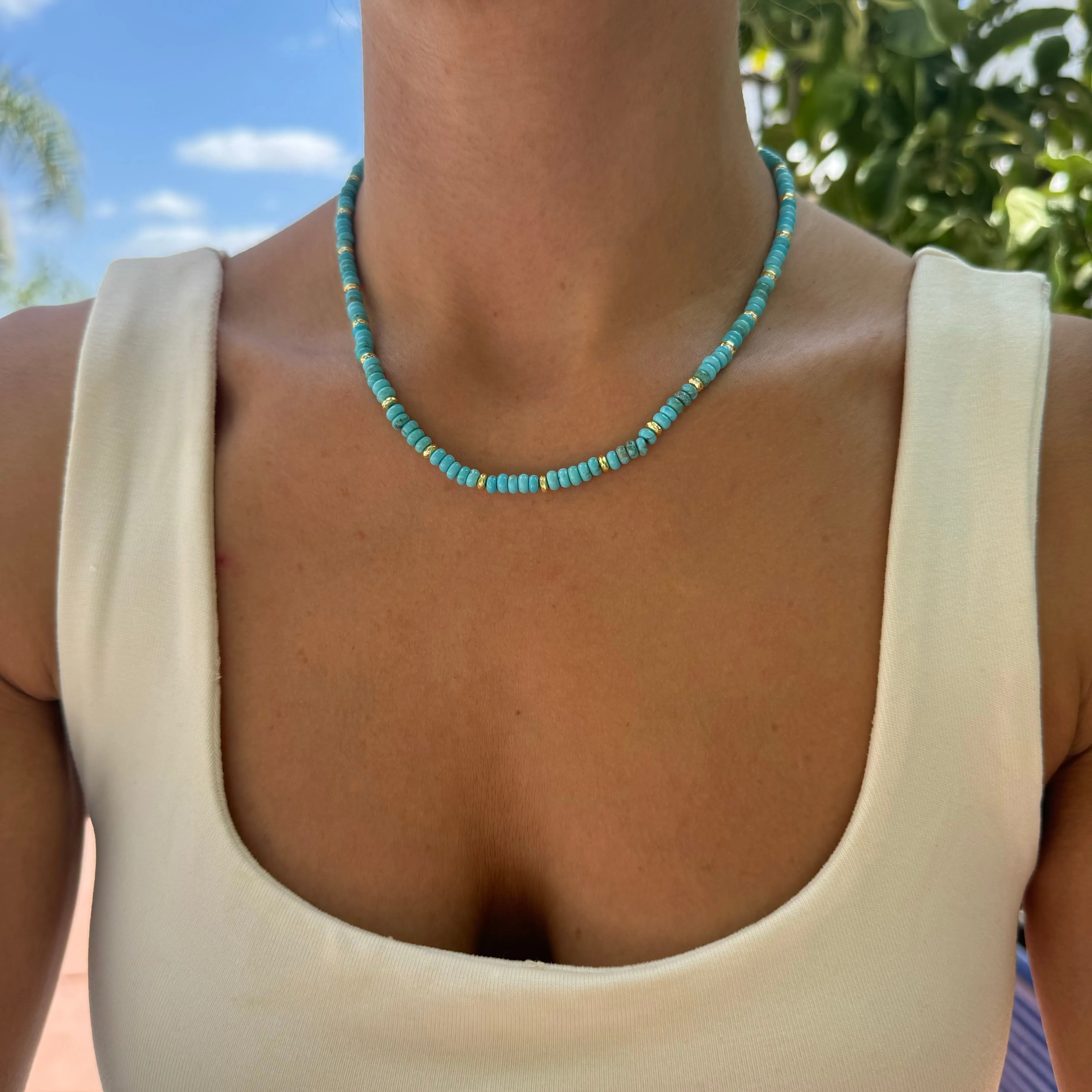 Turquoise & gold beaded necklace