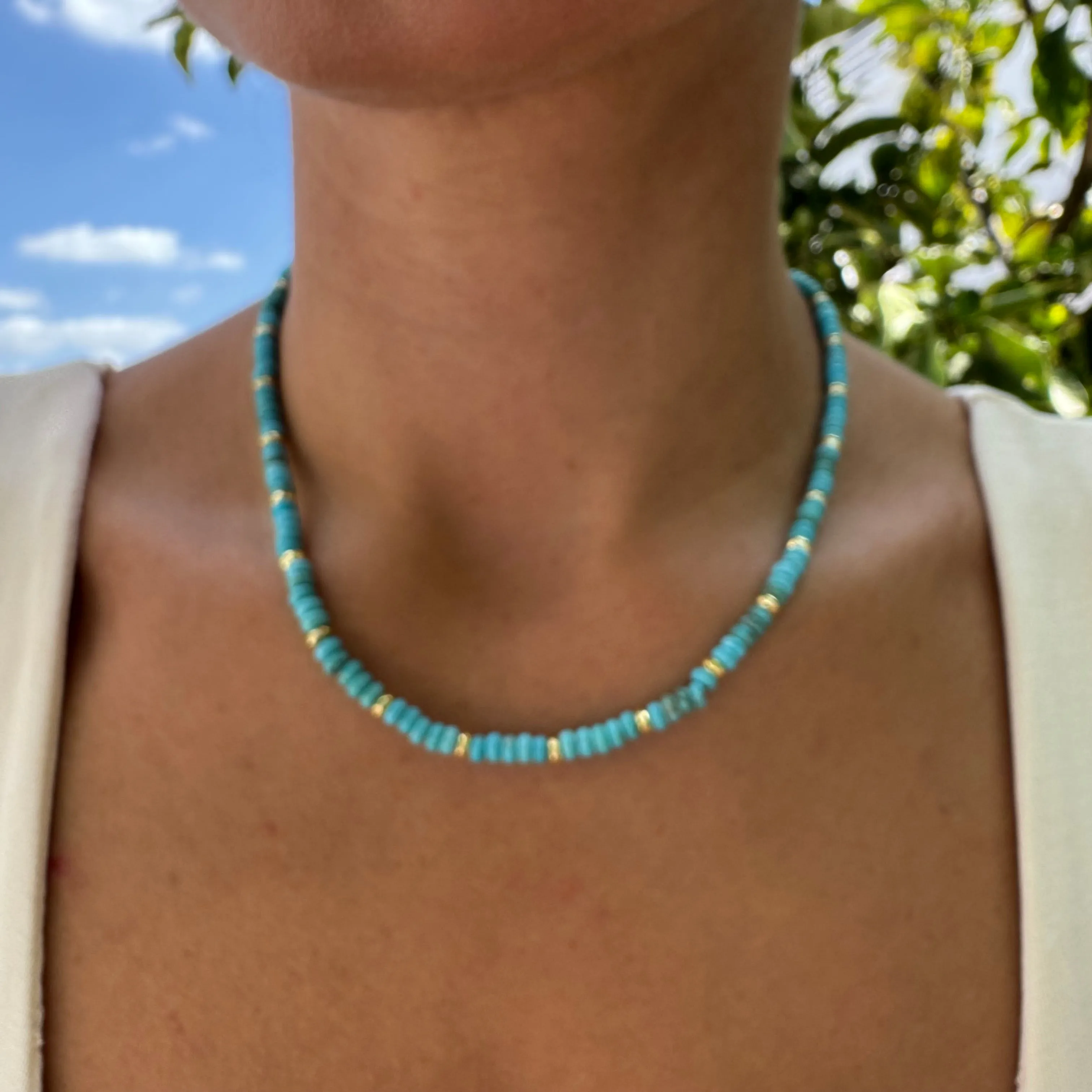 Turquoise & gold beaded necklace