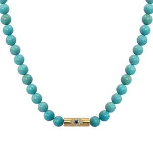 Turquoise beaded gold rod eye necklace