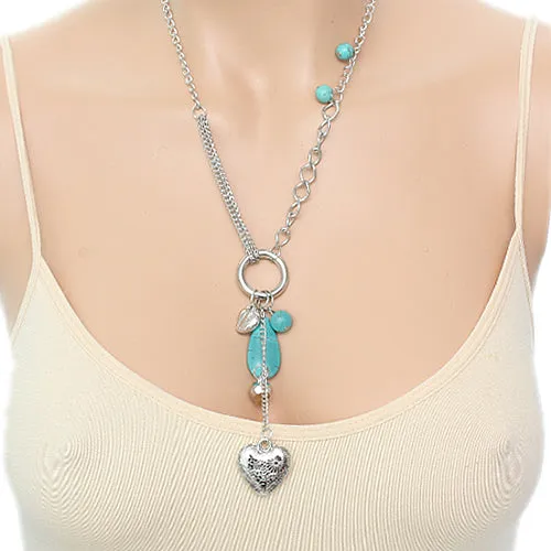 Turquoise Beaded Heart Chain Necklace Set