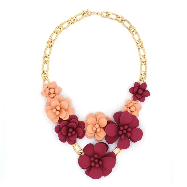 Tuscany Grape Purple and Murano Pink Sunset Extravaganza Chic Magnolia Statement Necklace