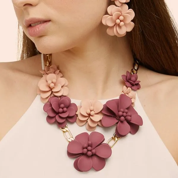 Tuscany Grape Purple and Murano Pink Sunset Extravaganza Chic Magnolia Statement Necklace