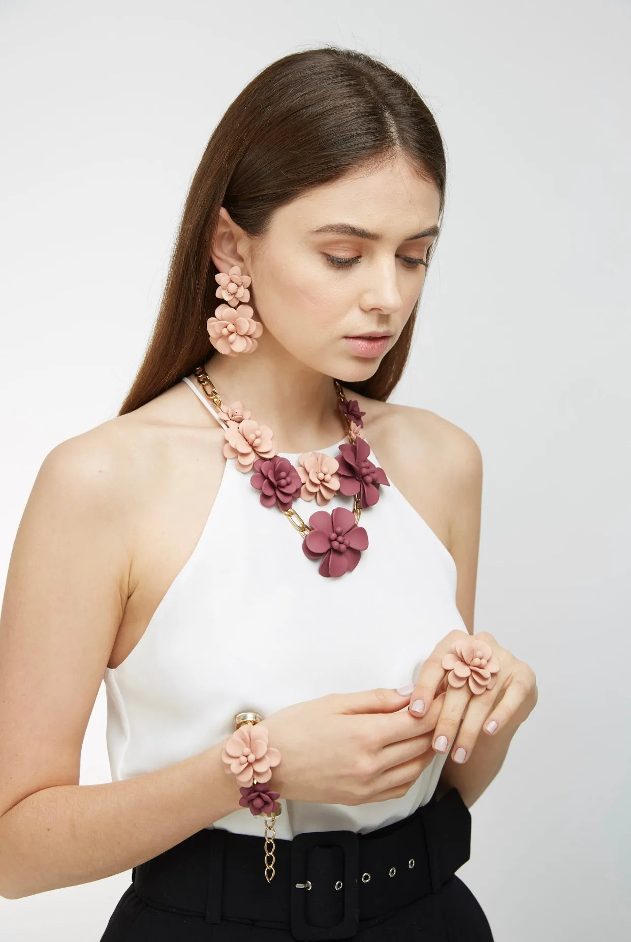 Tuscany Grape Purple and Murano Pink Sunset Extravaganza Chic Magnolia Statement Necklace