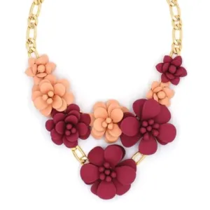 Tuscany Grape Purple and Murano Pink Sunset Extravaganza Chic Magnolia Statement Necklace