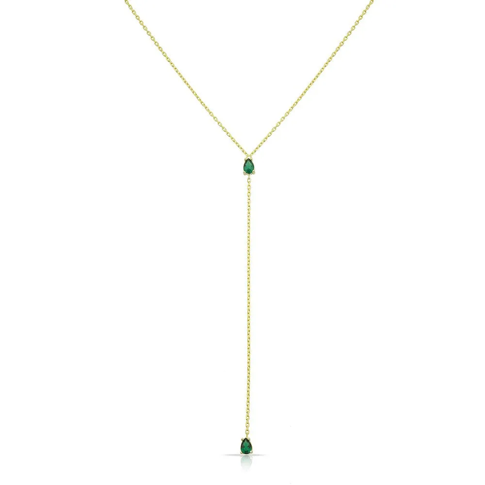 Two Teardrops Lariat Choker - Gold Green