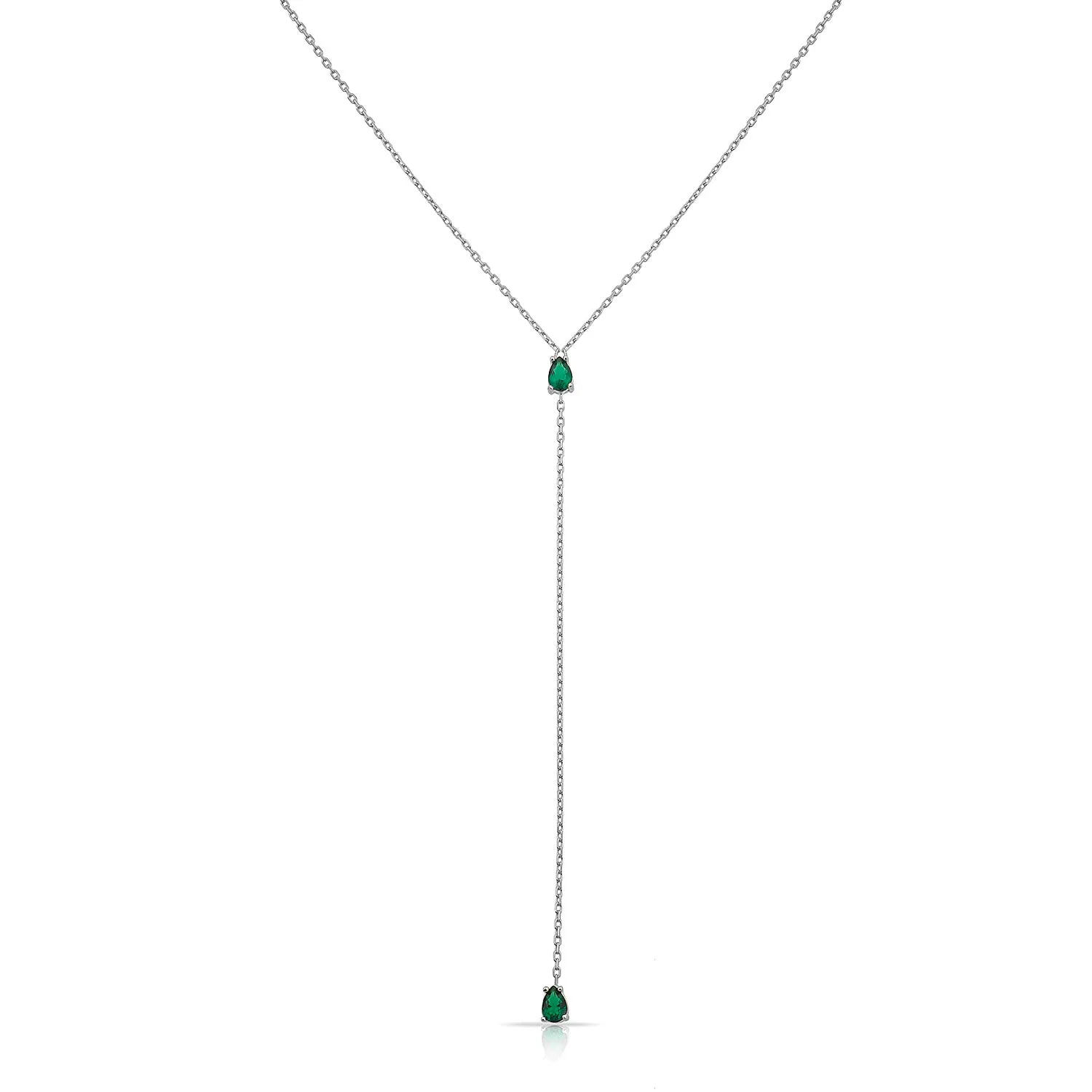 Two Teardrops Lariat Choker - Silver Green