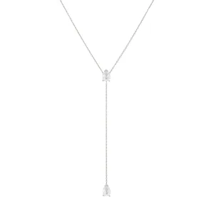 Two Teardrops Lariat Necklace - Silver White