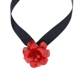 Venetian Red Hibiscus Retro Dangle Choker Necklace