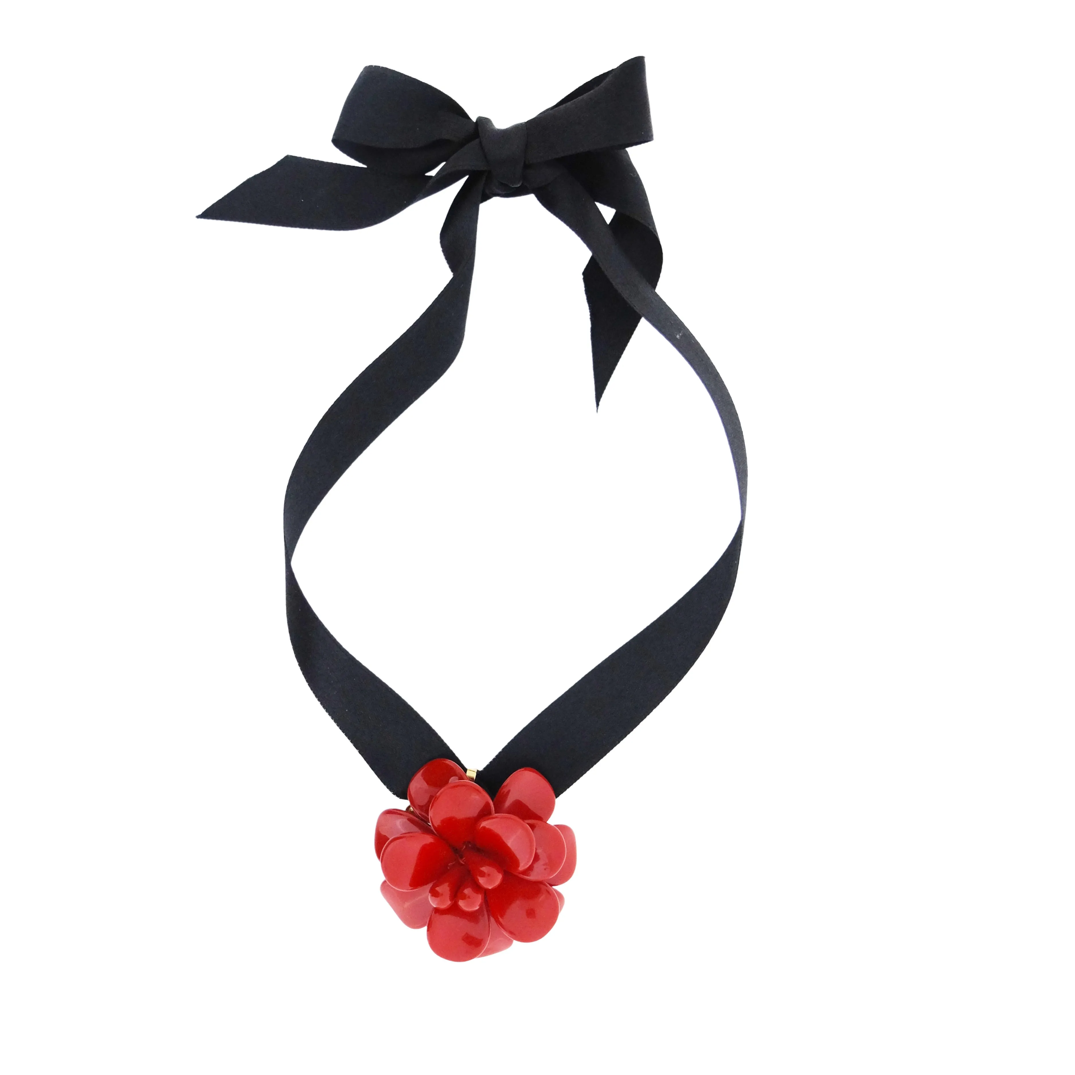 Venetian Red Hibiscus Retro Dangle Choker Necklace