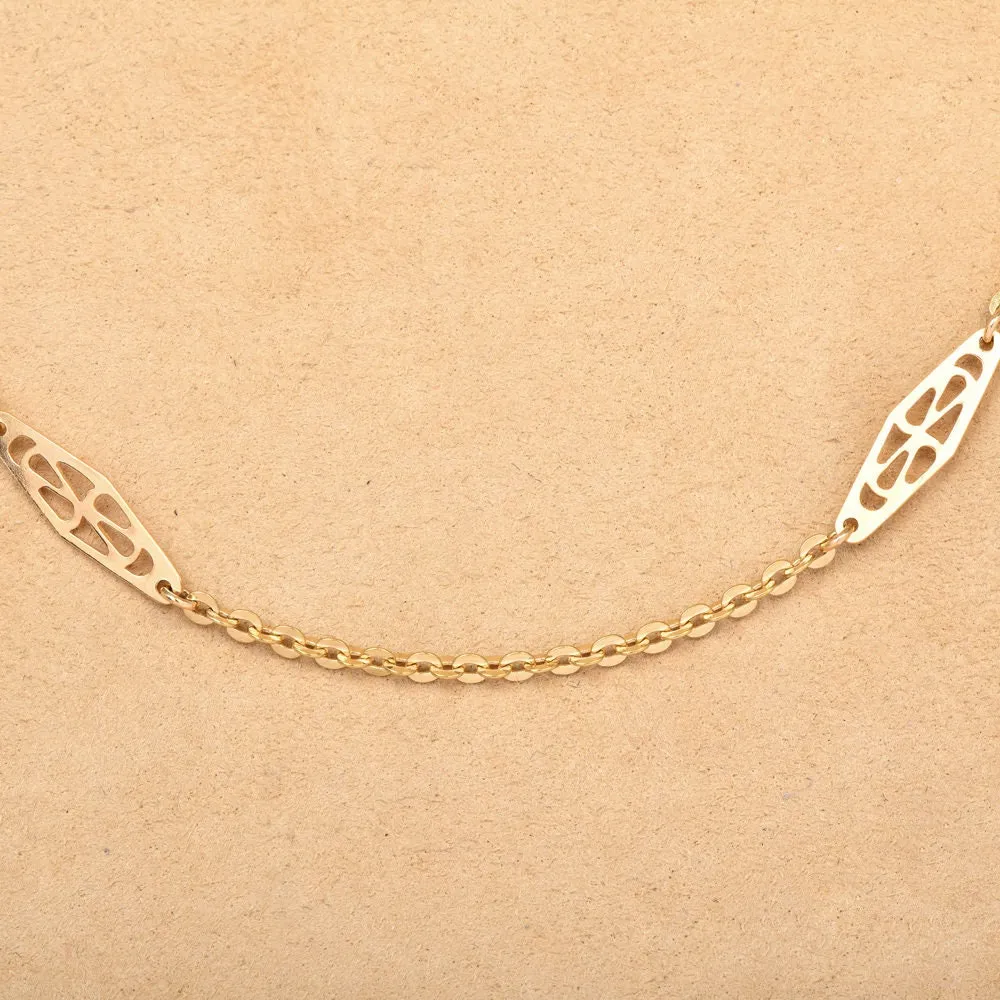 Vintage 18K Yellow Gold 23.5'' Long Geometric Link Rolo Chain Necklace With Spring Ring Clasp