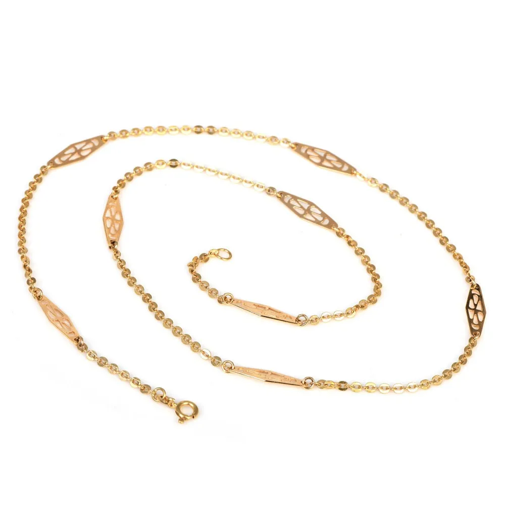 Vintage 18K Yellow Gold 23.5'' Long Geometric Link Rolo Chain Necklace With Spring Ring Clasp