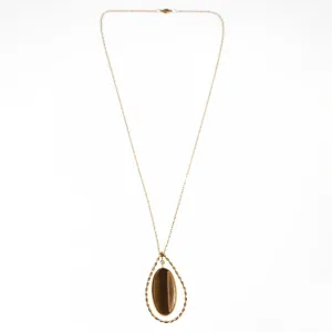 Vintage 1970s Genuine Tigers Eye Pendant Necklace