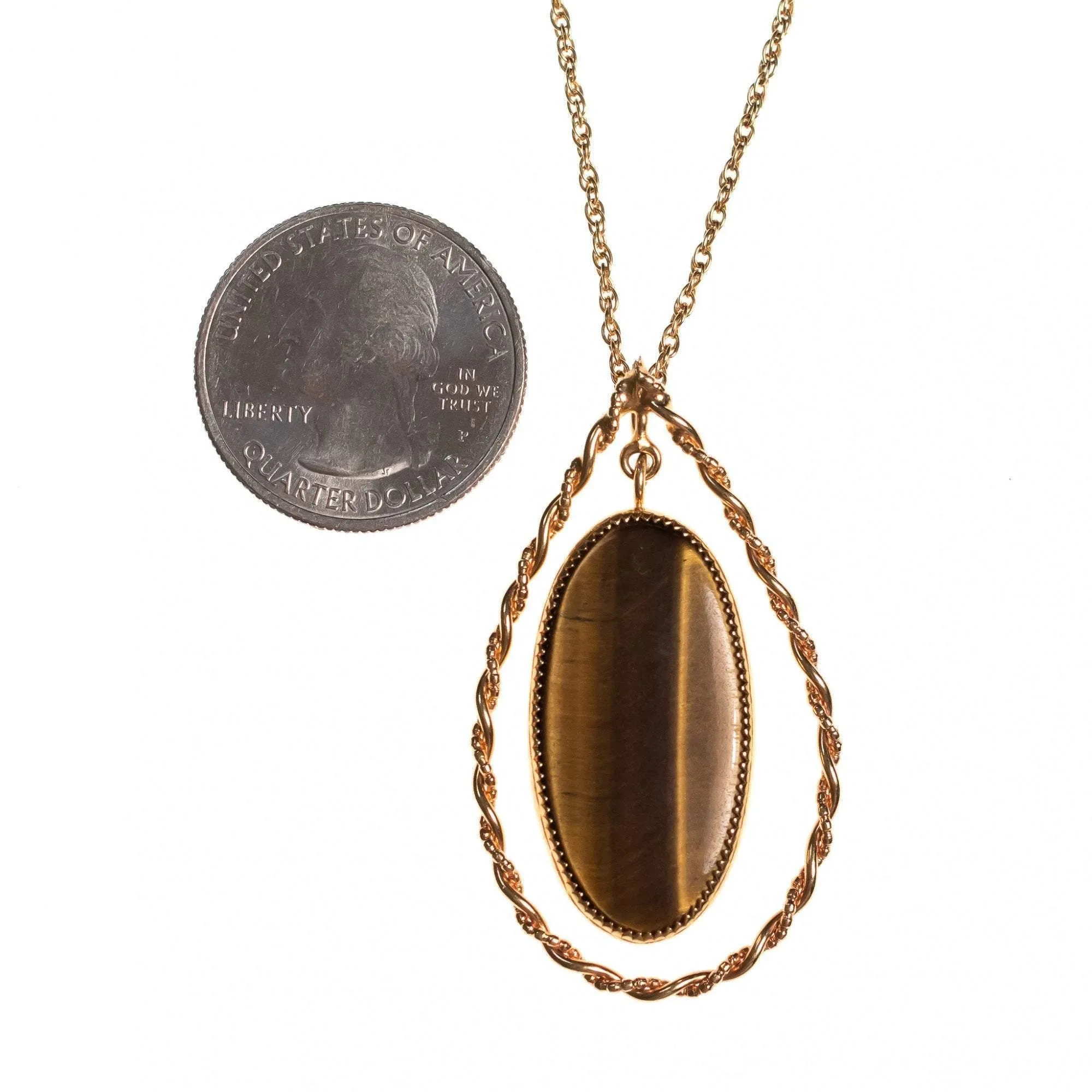Vintage 1970s Genuine Tigers Eye Pendant Necklace