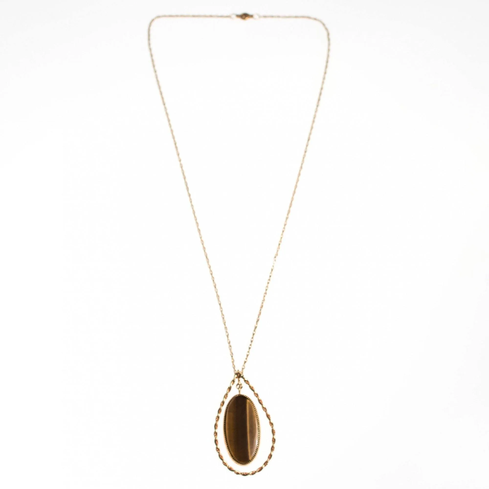 Vintage 1970s Genuine Tigers Eye Pendant Necklace