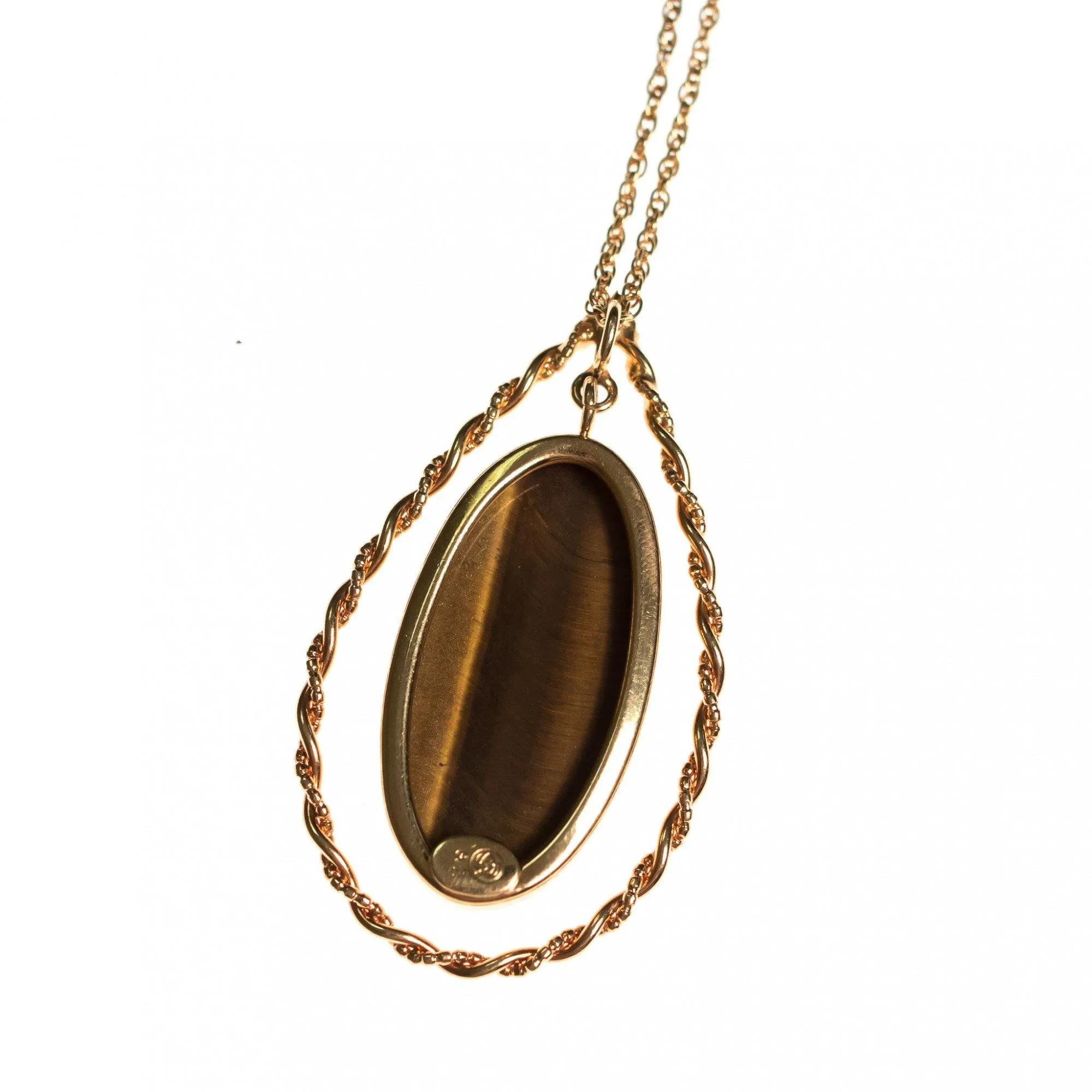 Vintage 1970s Genuine Tigers Eye Pendant Necklace