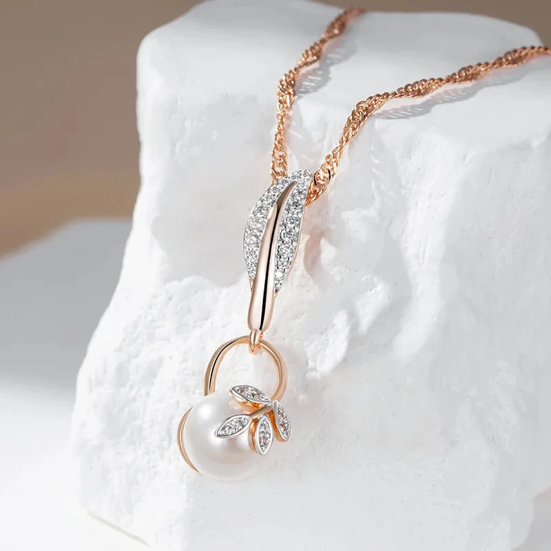 Vintage Crystal Flower Pearl Pendant Necklace