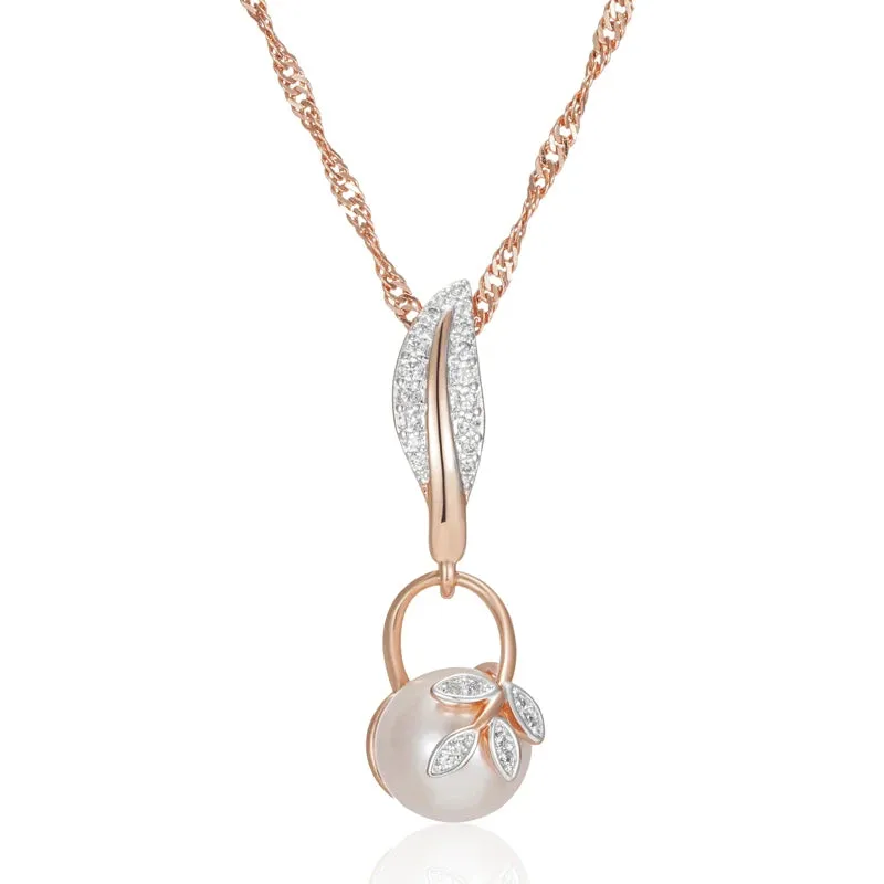 Vintage Crystal Flower Pearl Pendant Necklace