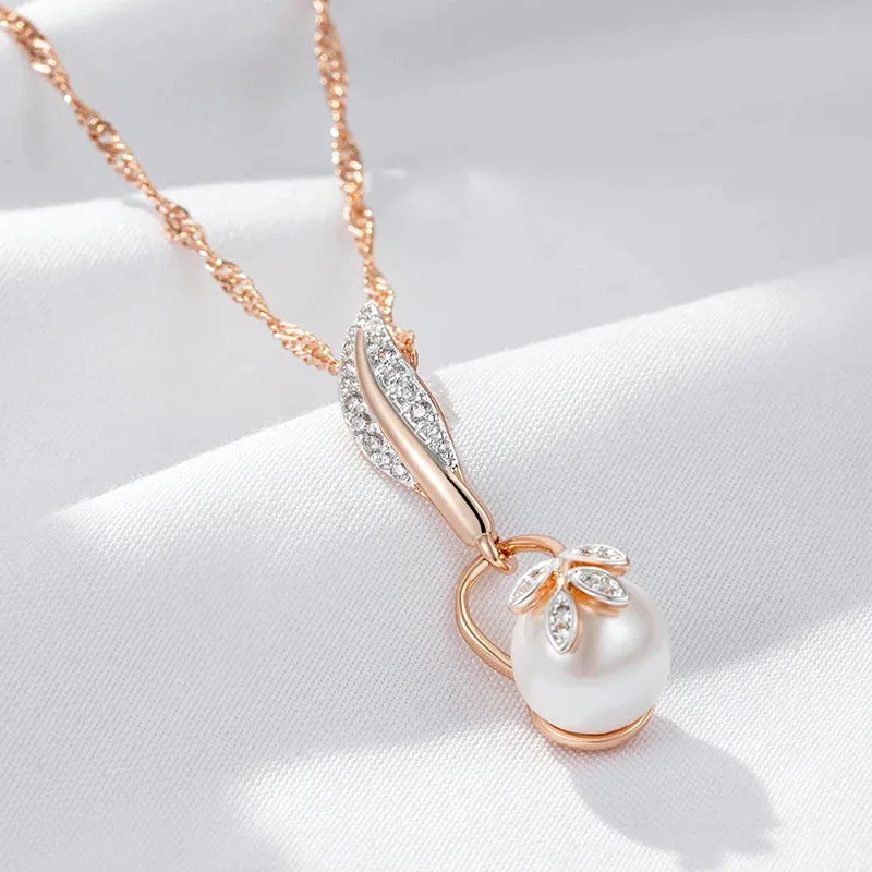 Vintage Crystal Flower Pearl Pendant Necklace