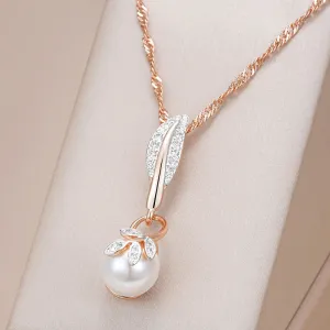 Vintage Crystal Flower Pearl Pendant Necklace