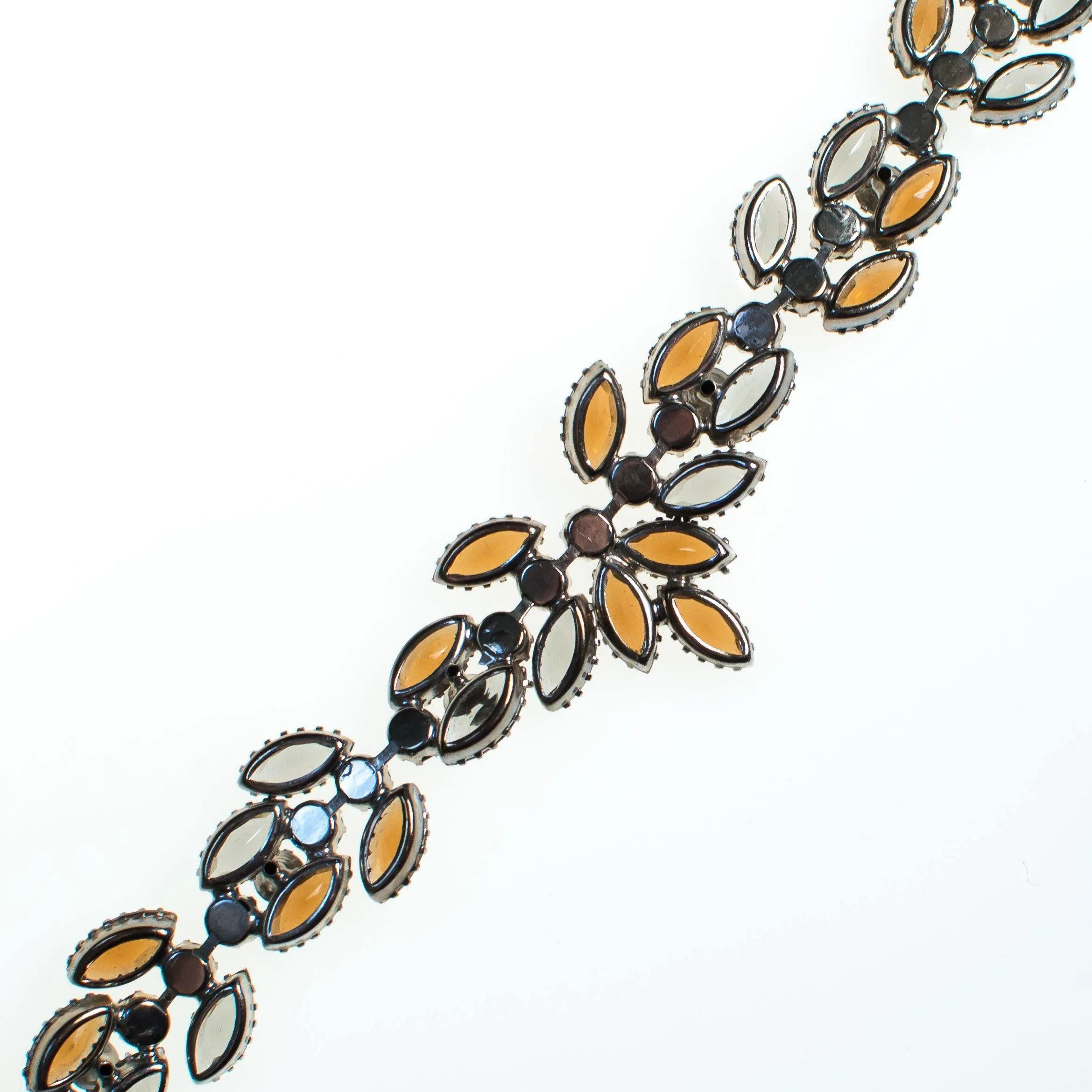 Vintage Juliana Rhinestone Necklace, Brown Rhinestones, Smoky Gray Rhinestones, Iridescent Rhinestones, Silver Tone, Fish Hook Clasp