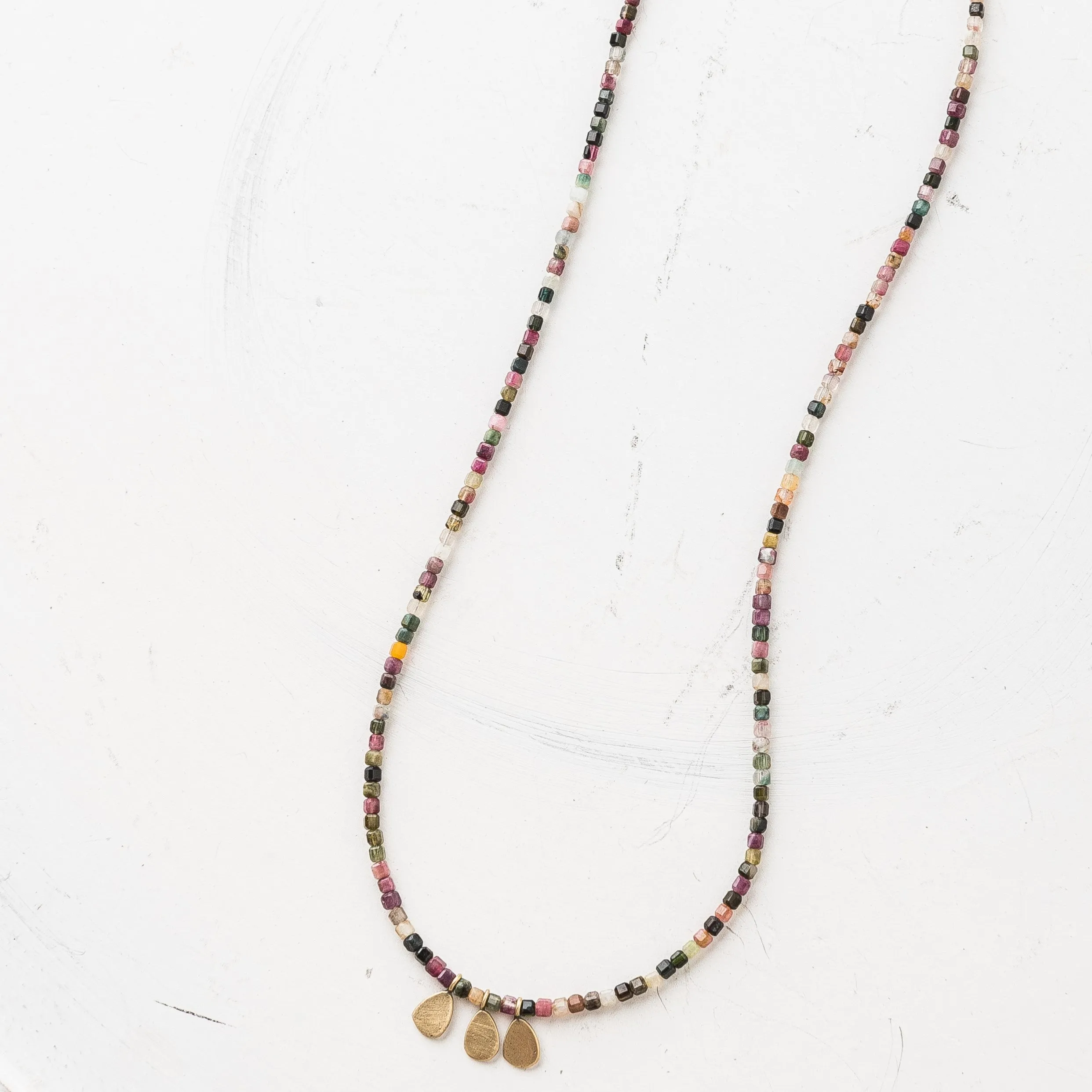 Watermelon Tourmaline Necklace with Yellow Bronze