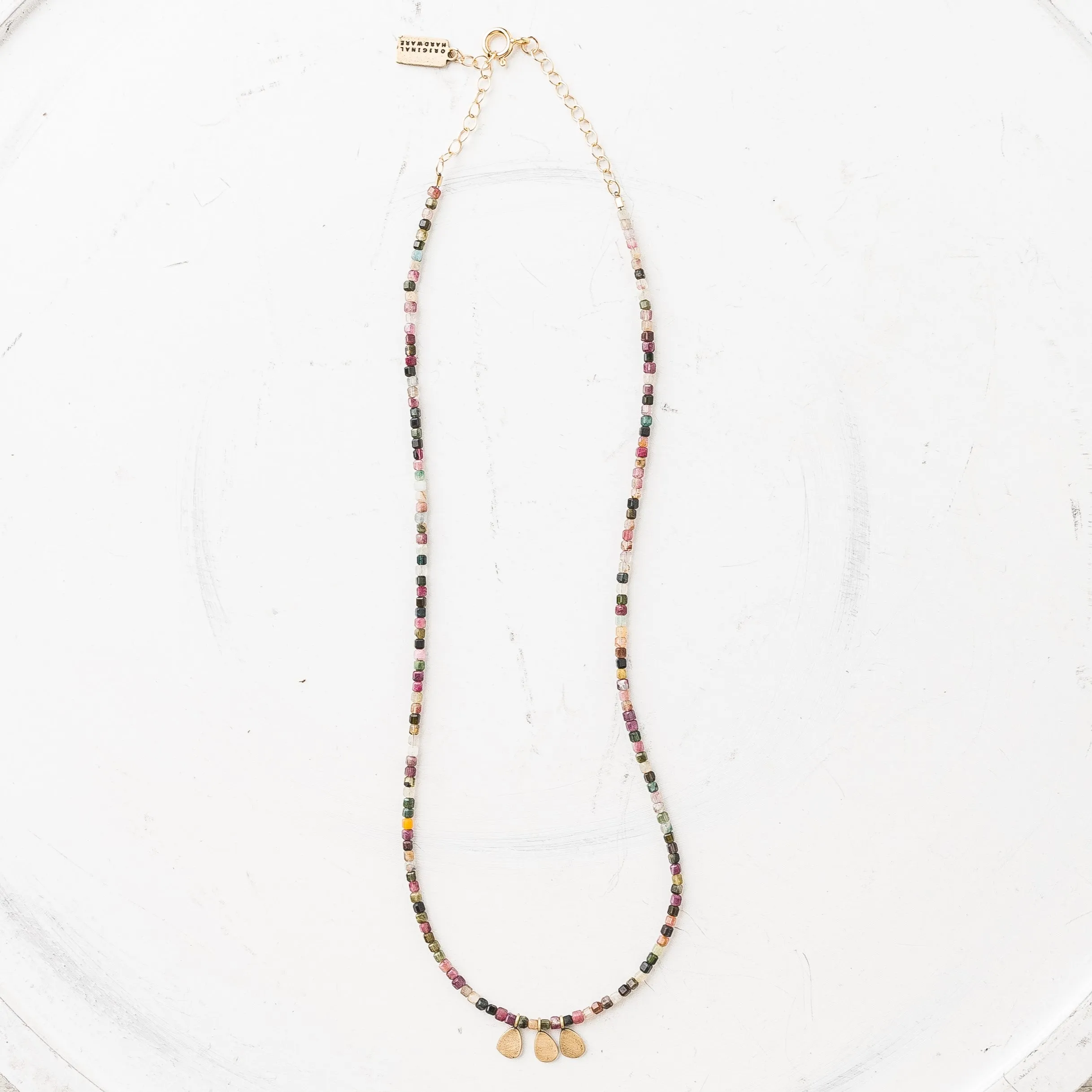 Watermelon Tourmaline Necklace with Yellow Bronze