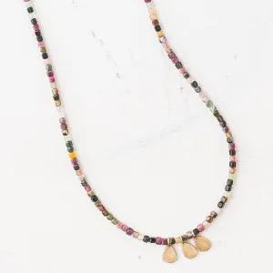 Watermelon Tourmaline Necklace with Yellow Bronze